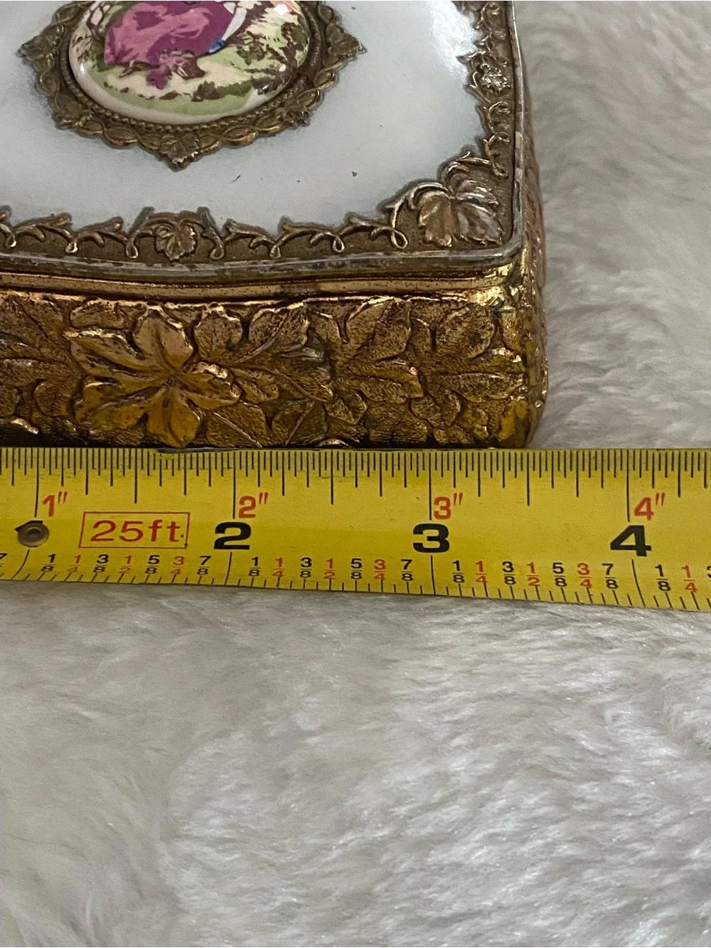 Vintage Gold Tone Metal Trinket Jewelry Box